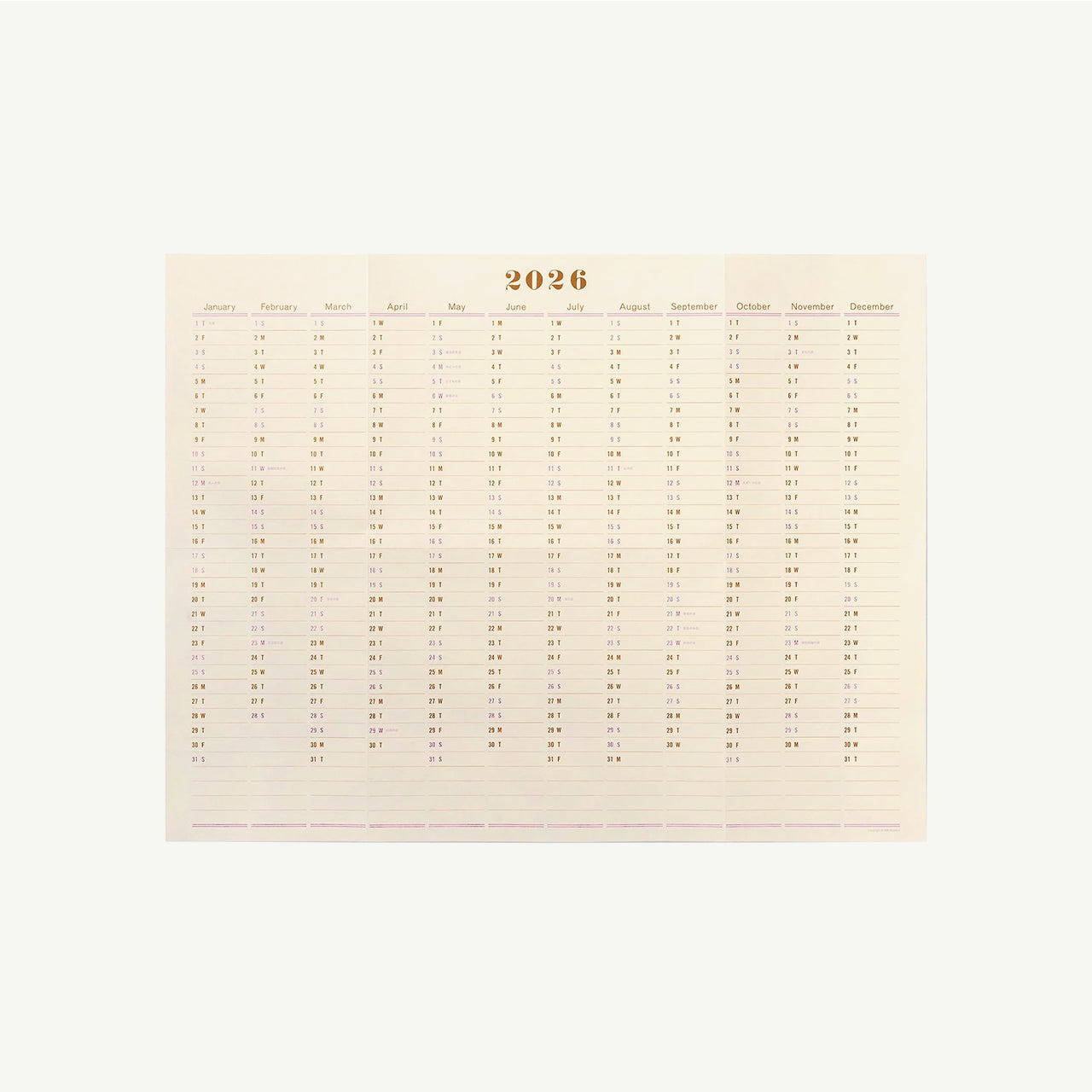 One Year Wall Calendar 2026