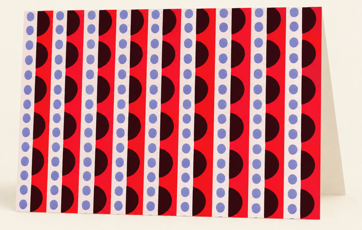 Birdie Notecards by Mr. Boddington’s Studio: folded card with red, black, and purple patterns.