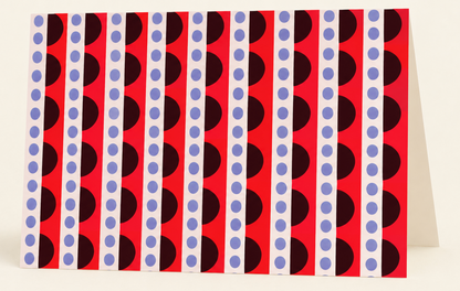 Birdie Notecards by Mr. Boddington’s Studio: folded card with red, black, and purple patterns.