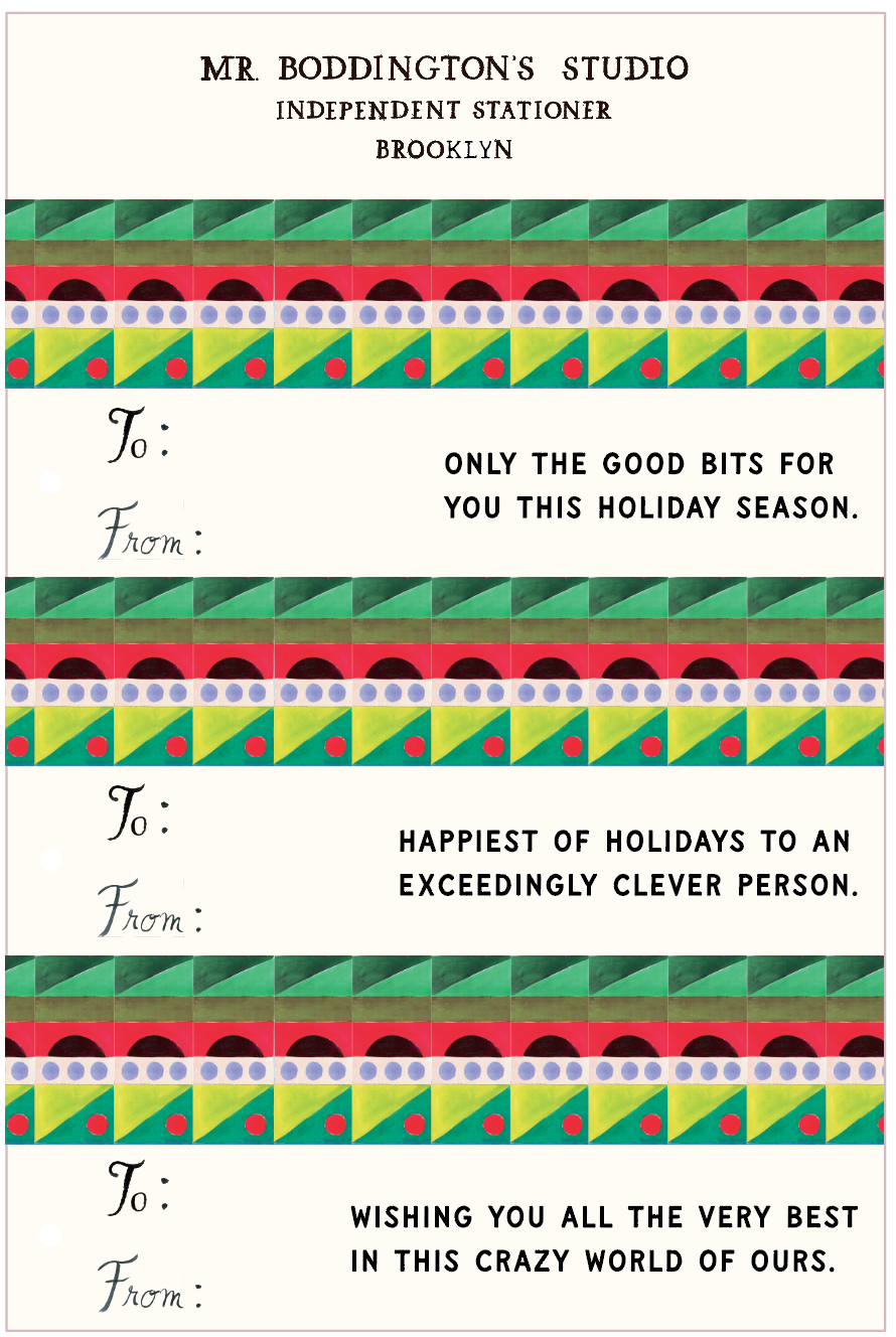 Wit + Cheer Holiday Tags: geometric holiday gift tags by Mr. Boddington’s Studio.