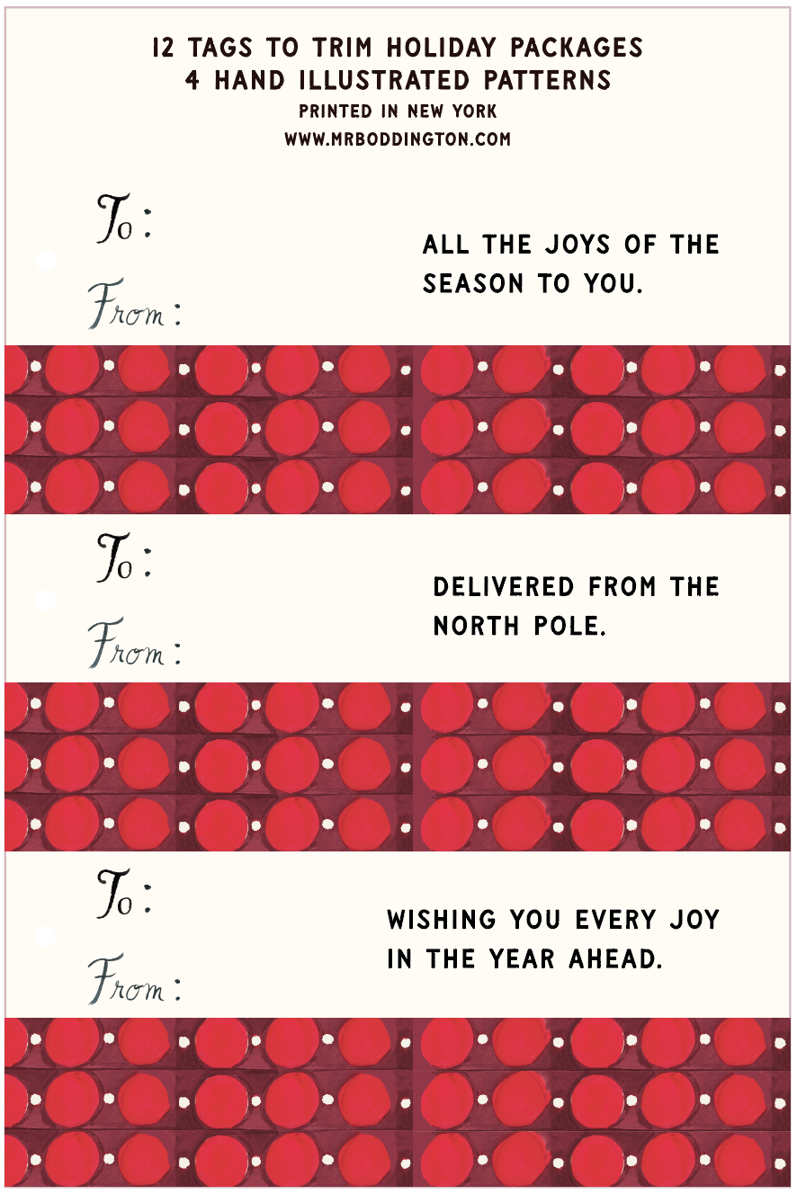 Wit + Cheer Holiday Tags by Mr. Boddington’s Studio: festive, hand-drawn polka dot gift tags.
