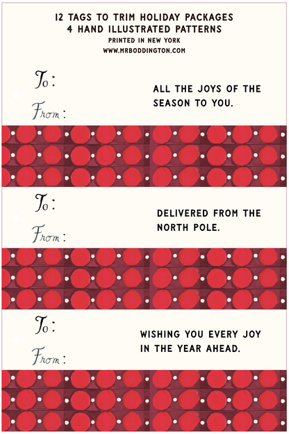 Wit + Cheer Holiday Tags by Mr. Boddington’s Studio: festive, hand-drawn polka dot gift tags.