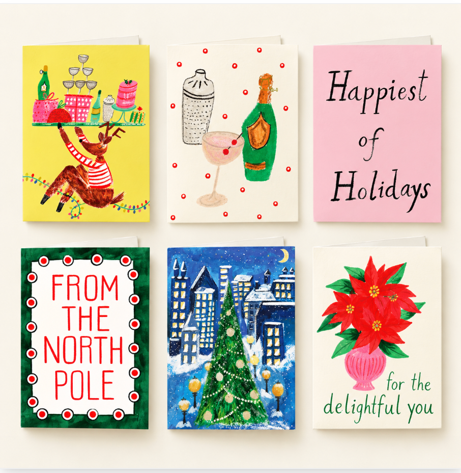 Holiday Petite Card Bundle: 6 cheerful cards by Mr. Boddington’s Studio, displayed in two rows.