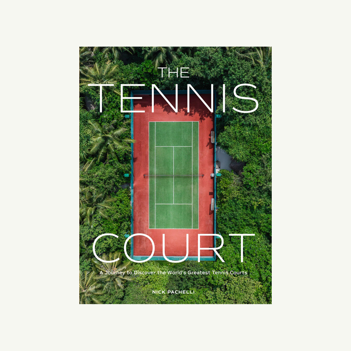 Aerial photo: tennis court in trees, bold text ‘The Tennis Court’. Brand: Hachette Book Group.