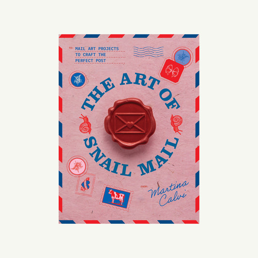 The Art of Snail Mail book cover with striped borders, a wax seal, and handwritten correspondence.