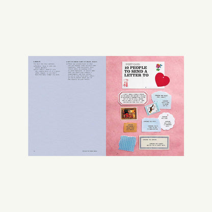 A page from The Art of Snail Mail featuring a checklist surrounded by creative cutouts and tags.
