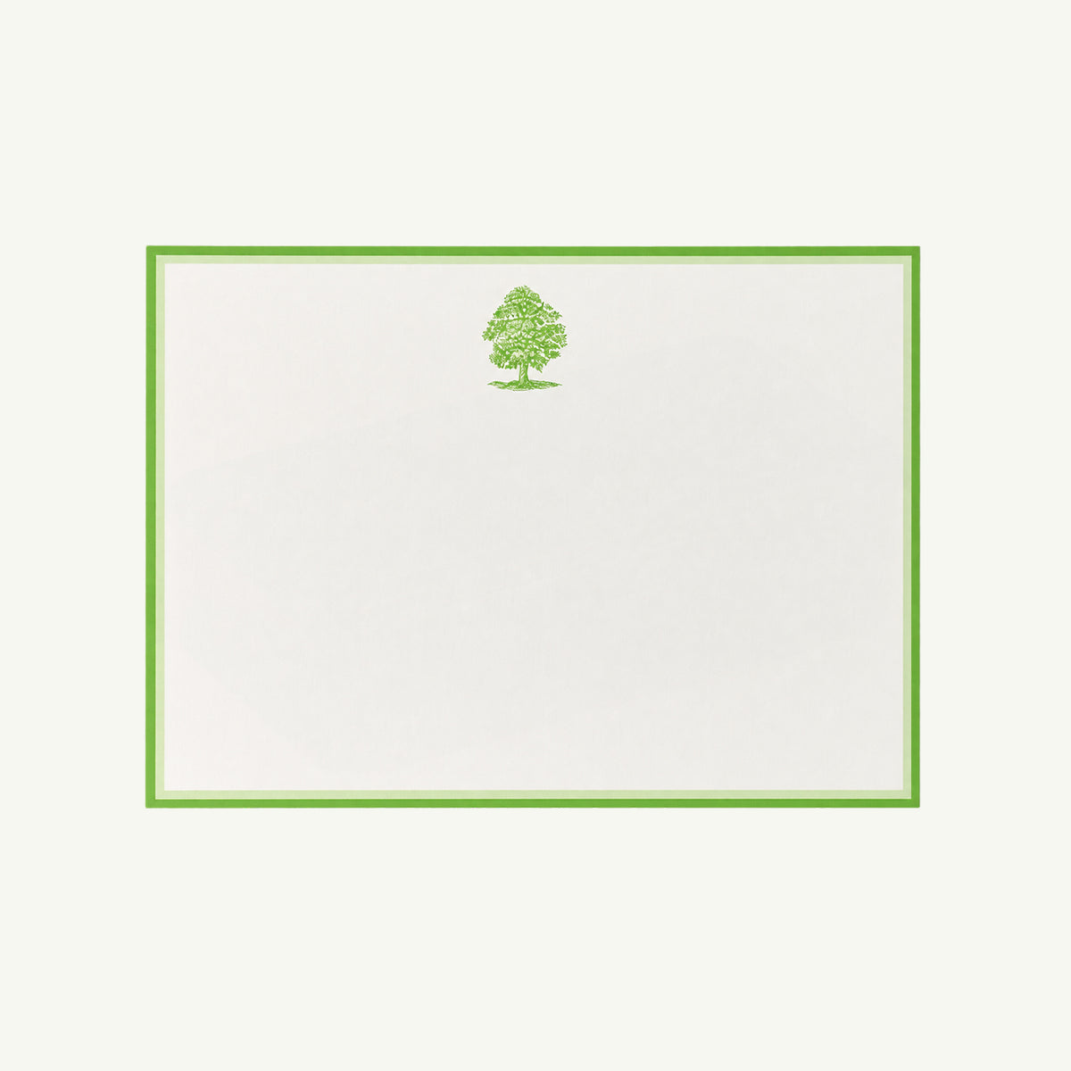 The Printery Engraved Notecards: Set of 10 with green border and tree illustration.