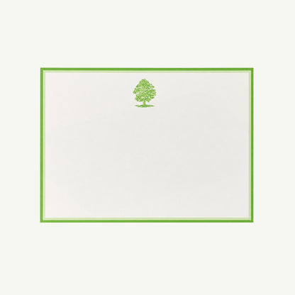 The Printery Engraved Notecards: Set of 10 with green border and tree illustration.