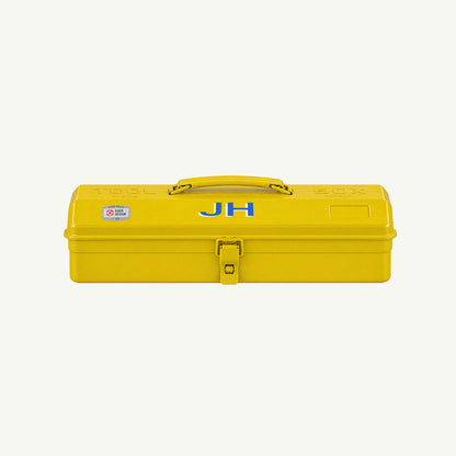 Toyo Steel Monogrammed Steel Toolbox - Yellow, handle & lock, JH letters, made in Japan.