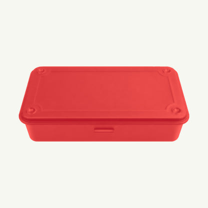 Toyo Steel Monogrammed Steel Storage Box - Red, closed with smooth lid and rounded corners.