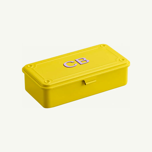Monogrammed Steel Storage Box - Yellow by Toyo Steel, rectangular with CB in purple.