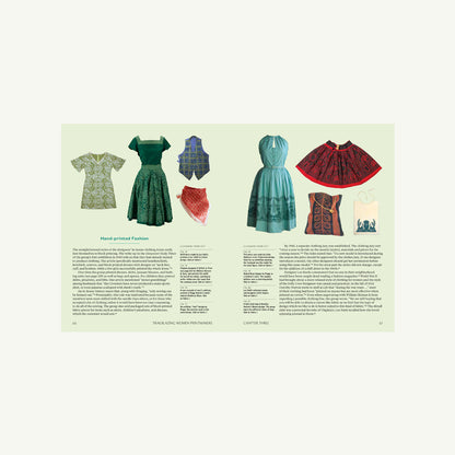 Book page from Trailblazing Women Printmakers showing five Folly Cove block-printed textiles.