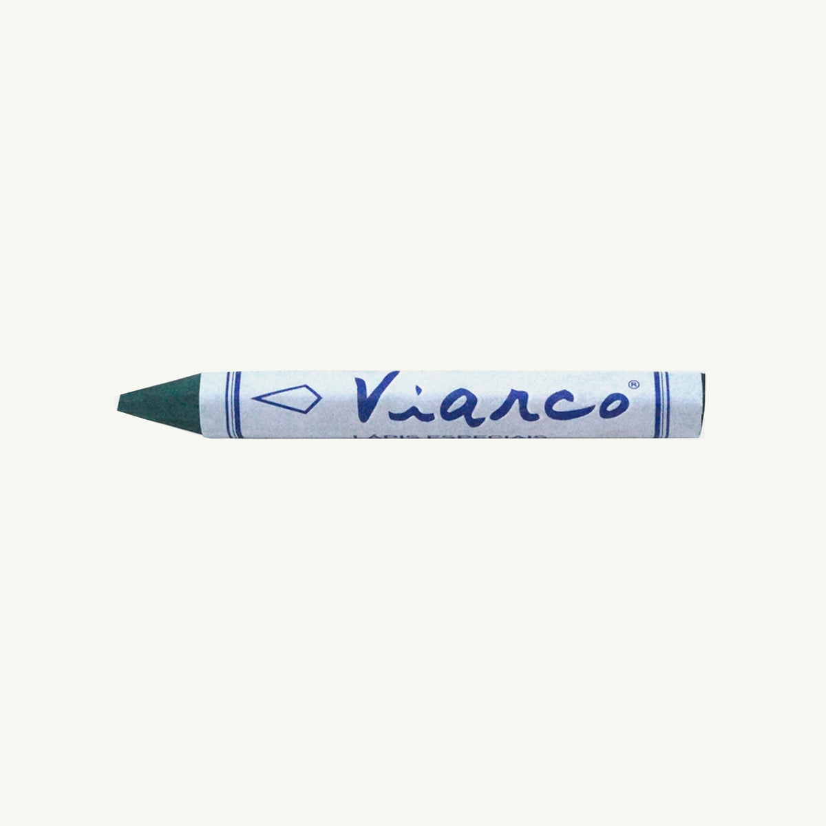 A Viarco Pastel Pencil, green, pro-grade with white and blue label on plain background.