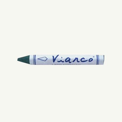A Viarco Pastel Pencil, green, pro-grade with white and blue label on plain background.