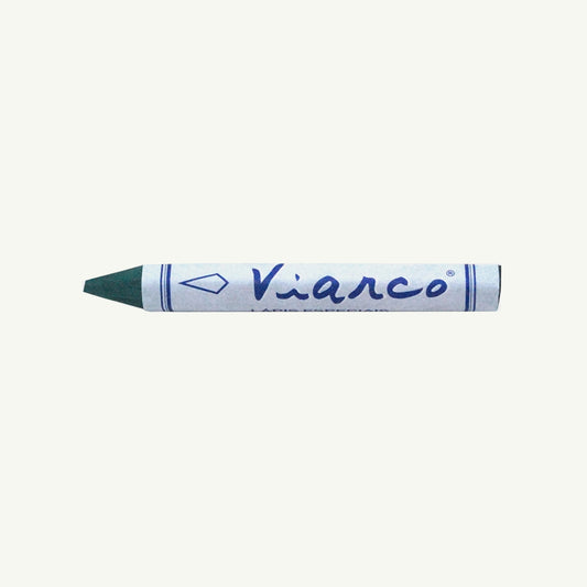 A Viarco Pastel Pencil, green, pro-grade with white and blue label on plain background.