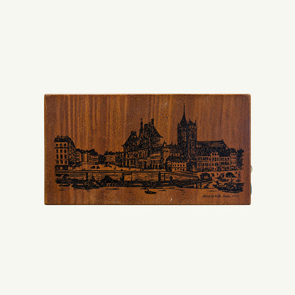 Vintage Wooden Box featuring an ink illustration of the 1777 Hôtel de Ville in Paris.