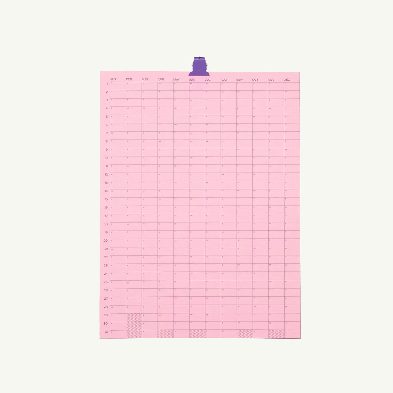 2026 Yearly Wall Calendar - Pink