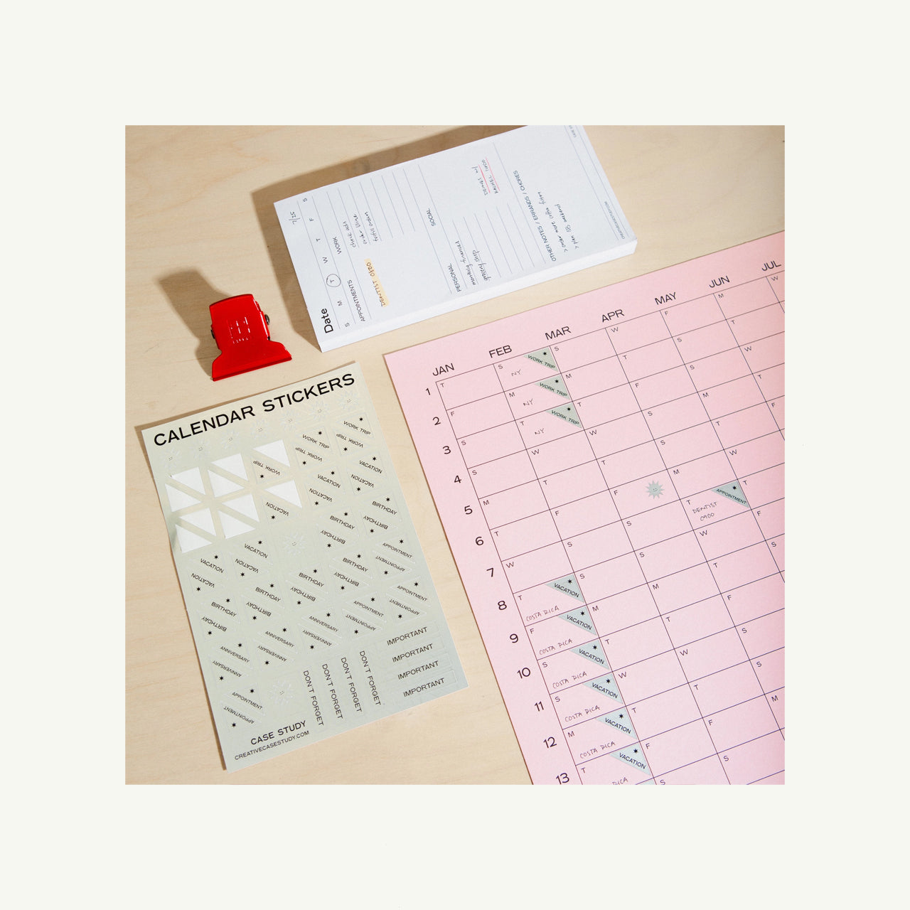 2026 Yearly Wall Calendar - Pink