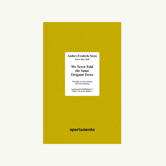 Yellow cover: We Never Fold the Same Origami Twice Vol. II by Apartamento, wine notebooks.