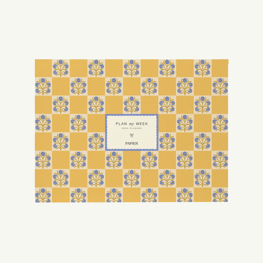 Weekly Desk Planner, Undated -  Floral Checkerboard