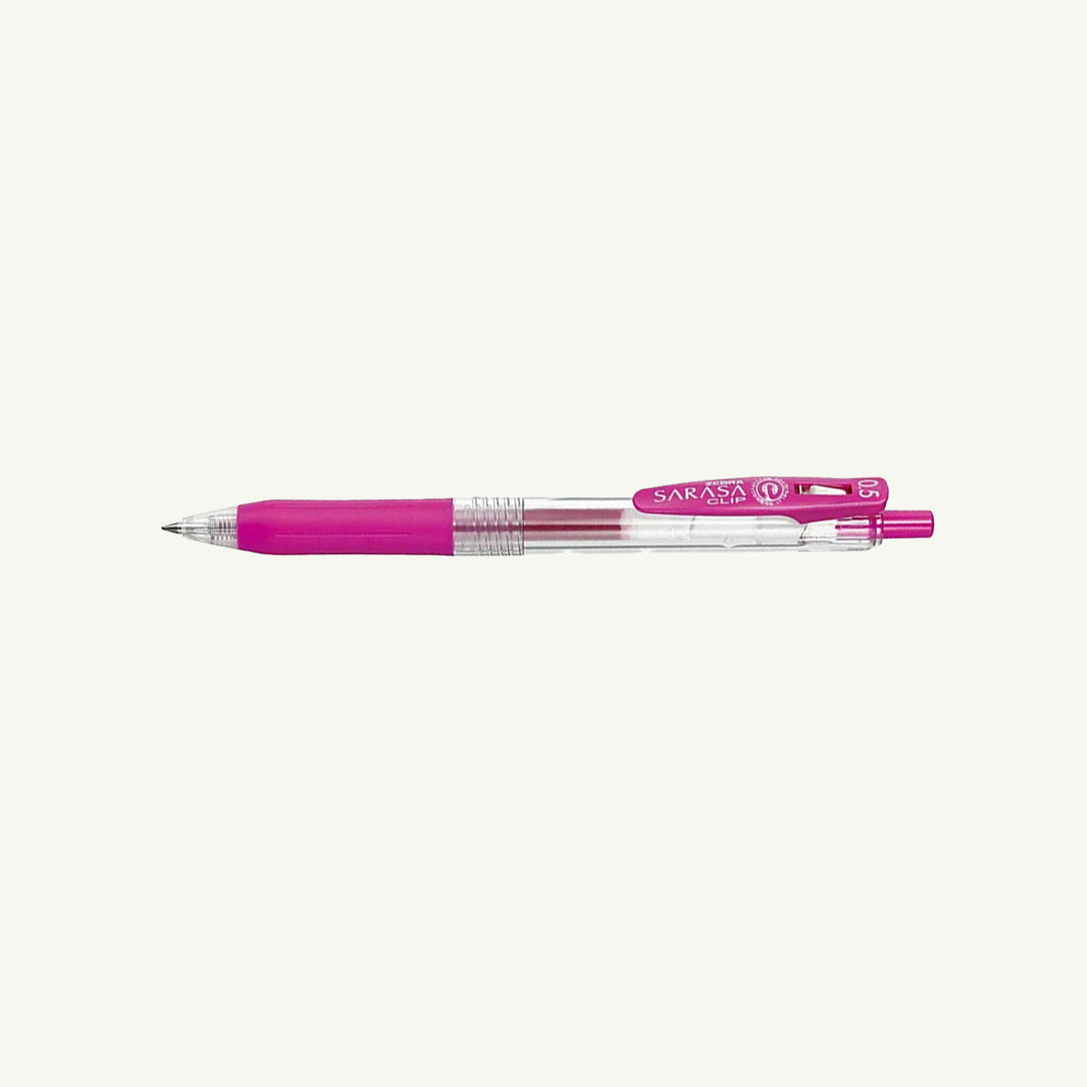 Zebra Retractable Gel Pen, pink, 0.5mm pigment ink, shown on a plain white background.