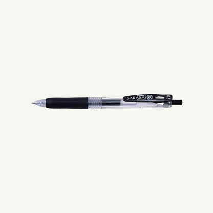 Zebra Retractable Gel Pen, black, 0.5mm tip, transparent barrel, black grip.