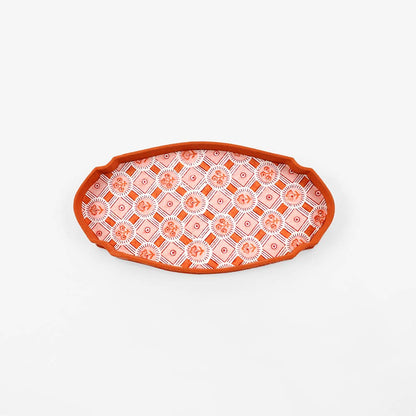 BLOCK PRINTED  VICTORIAN DESK TRAY SPRING BLOOM ORANGE