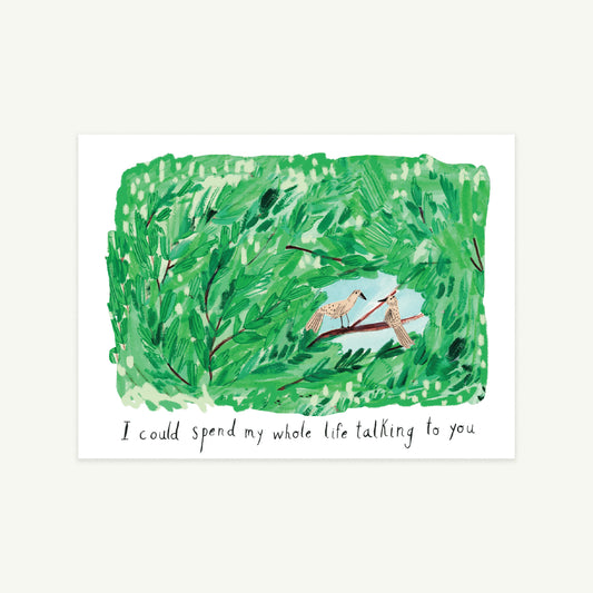 Love Birds folded A6 card by Mr. Boddington’s Studio; blank inside, bird illustration on front.