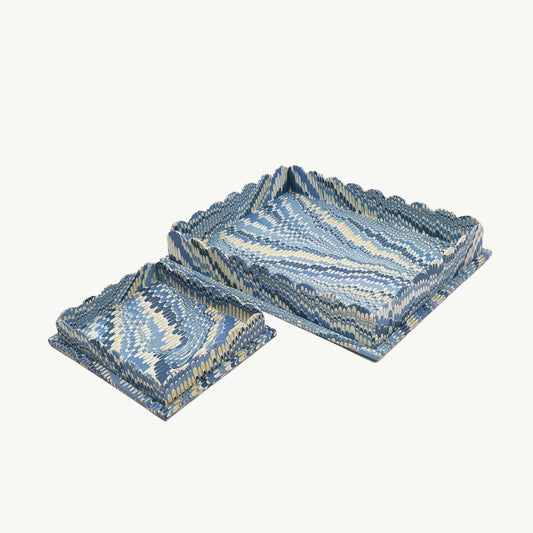 SCALLOPED TRAY SET - MARBLED MOUNTAIN BLUE