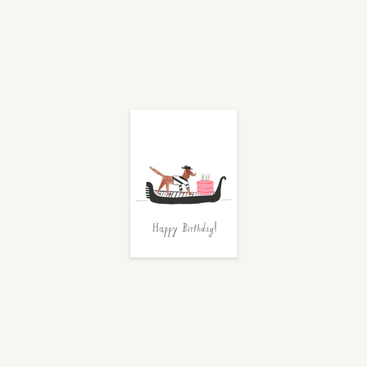 Cake Delivery - Petite Card by Mr. Boddington's Studio. Dog in gondola, Happy Birthday!.