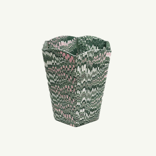 Marbled Scalloped Collapsible Basket, Green Hand Marbled