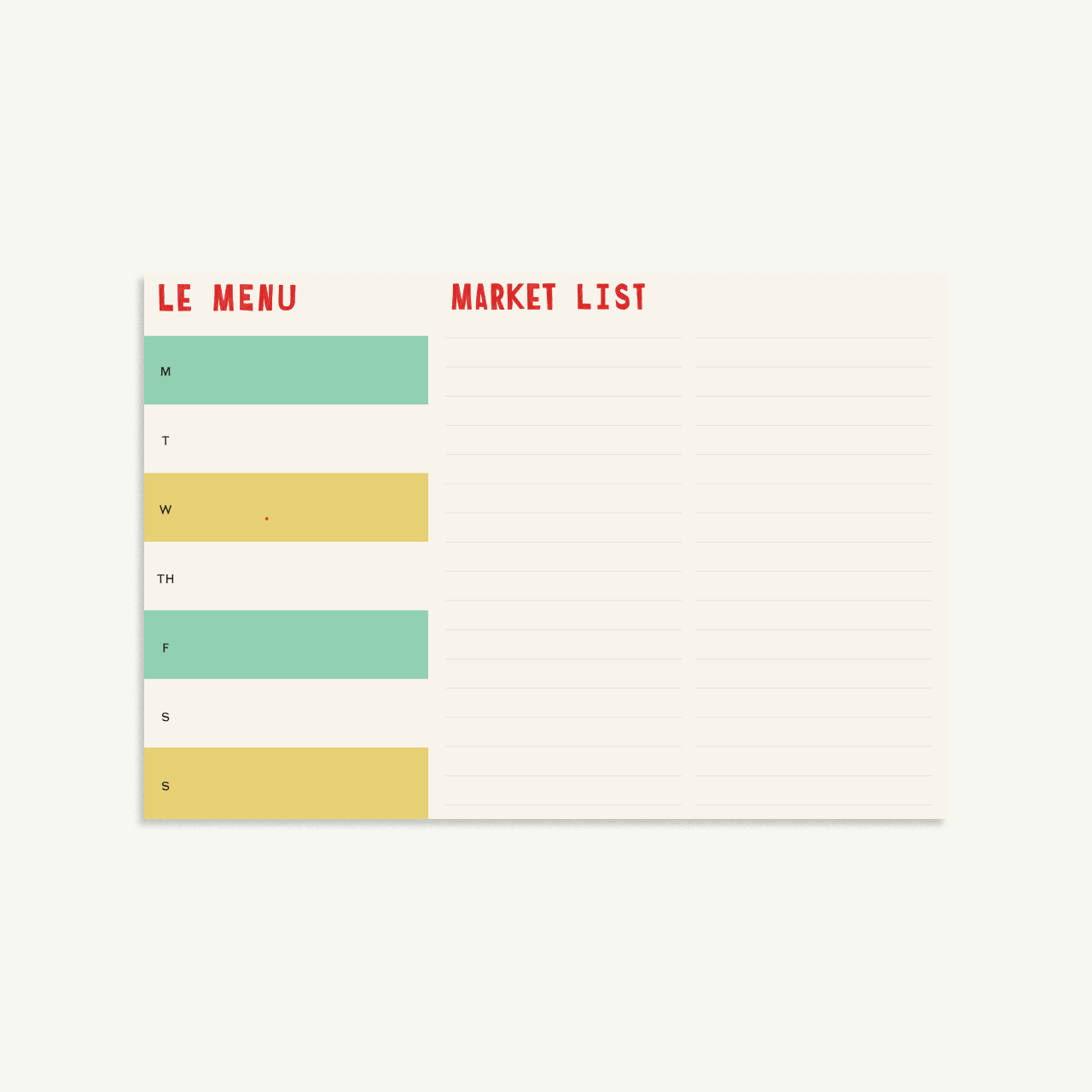 Weekly Le Menu Planner Notepad