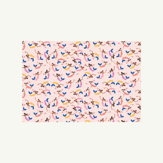 Mermaids on Parade Gift Wrap by Mr. Boddington's Studio, matte, light pink, hand-drawn mermaids.
