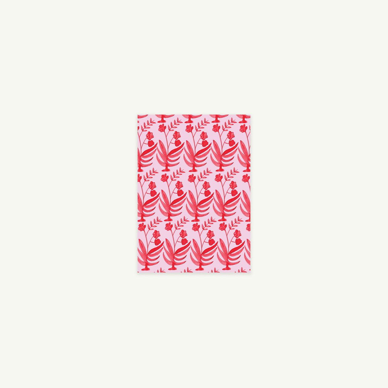 Mumbai Winter - Petite Card by Mr. Boddington's Studio, pink with a red floral and leaf print.
