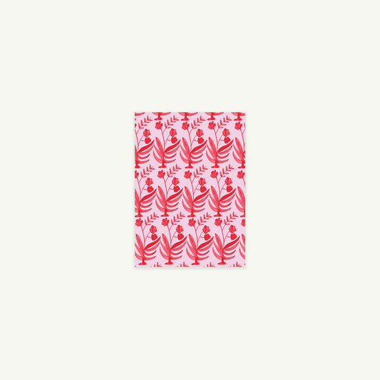 Mumbai Winter - Petite Card by Mr. Boddington's Studio, pink with a red floral and leaf print.