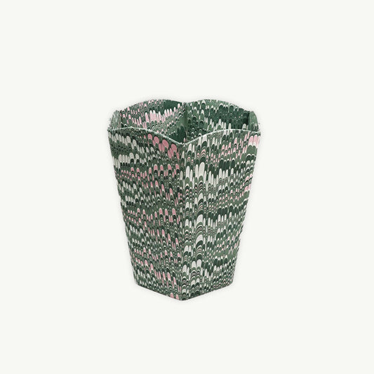 GREEN HAND MARBLED SCALLOPED COLLAPSIBLE BASKET