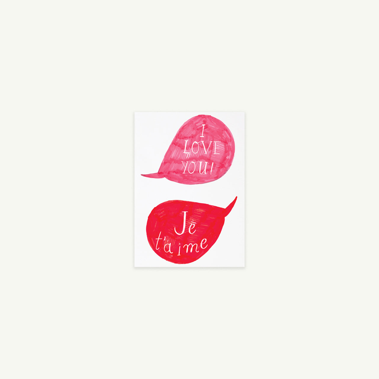 Ti Amo petite card by Mr. Boddington's Studio with red speech bubbles: I love you! Je t’aime.